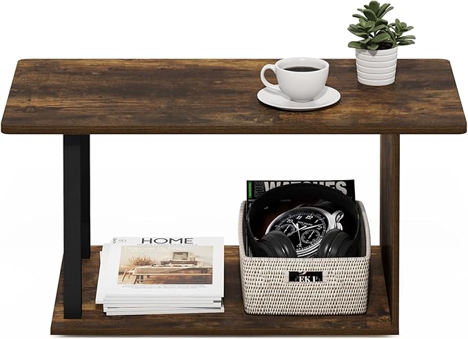 Furinno Basic Home Living Coffee Table, Amber Pine/Black-NeatNest