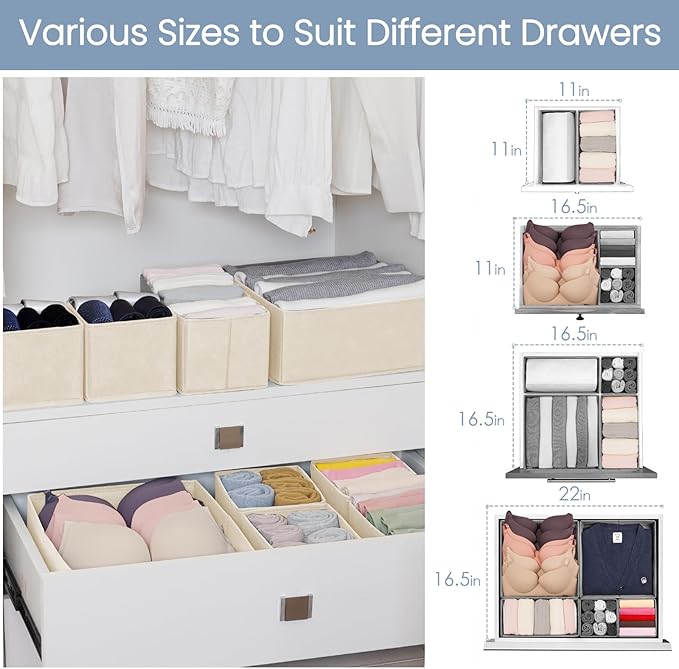 Criusia Drawer Organizer Clothes,16 Pack Underwear Drawer Organizers, Foldable Closet Organizers and Storage Dresser Drawer Dividers Clothing Organizer for Clothes, Socks, Scarves, Bra, Ties (Beige)-NeatNest