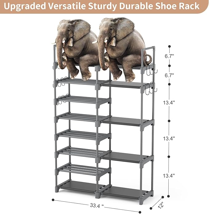 ROJASOP Shoe Rack, Shoe Storage Organizer for Closet Entryway Garage Bedroom, 8 Tier Tall Metal Shoe Shelf for 26-32 Pairs Boots & Shoes, Adjustable Shoe Stand for Small Space-NeatNest