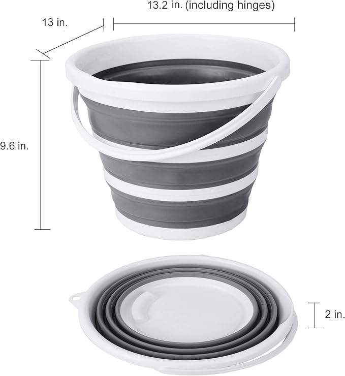 Eurow Indoor and Outdoor Collapsible Bucket with Handle, 10 Liters, 2.6 Gallons, Gray and White-NeatNest