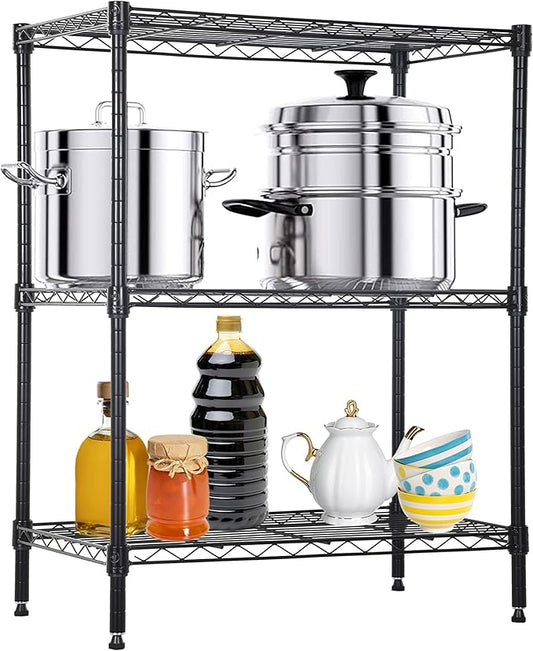 3-Tier Shelf Organizer - Metal Wire Shelving Unit, Height Adjustable, Bathroom & Kitchen Storage Shelves, NSF Certified
