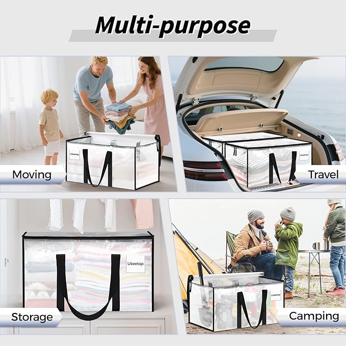 16 Pack Extra Large Heavy Duty Moving Bags, Clear Storage Bins with Lids, Reinforced Handles & Heavy-Duty Zippers Moving Boxes Storage Bags Totes for Clothes Packing, Dorms, College Supplies, Clear