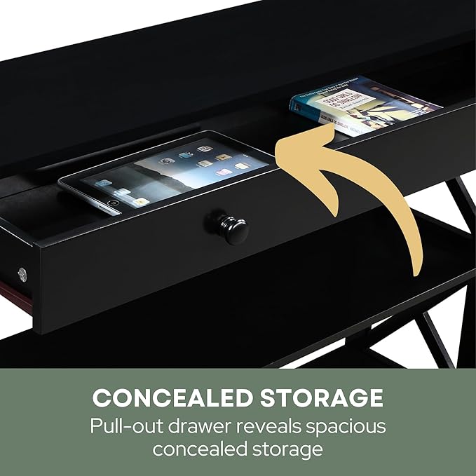 Convenience Concepts Oxford 1-Drawer Console Table 39.5" - Farmhouse Sofa Display with Storage Shelf For Living, Family, & Dining Room, Modern Entryway Hall Table for Kitchen, Bedroom, Black-NeatNest