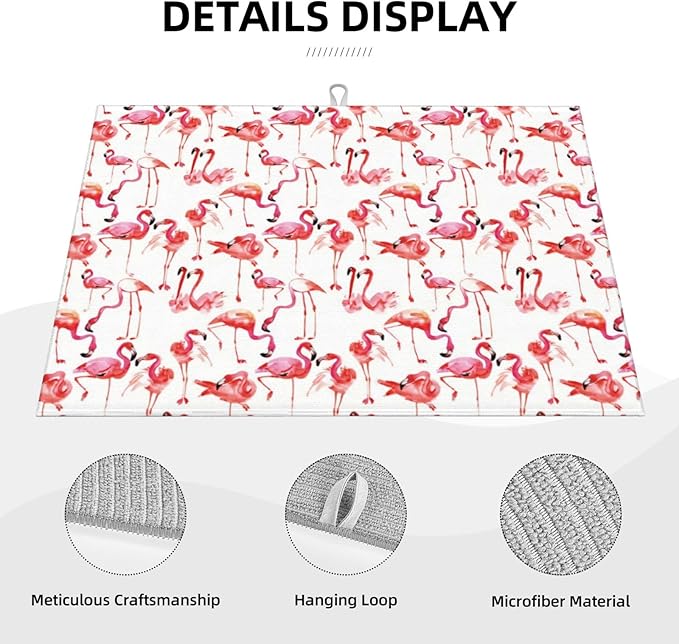 Cute Pink Flamingo Dish Drying Mat For Kitchen Counter, Super Absorbent Microfiber Dish Drying Pad, Kitchen Gadgets For Easy Clean Multi-Use Large 18"x24"-NeatNest