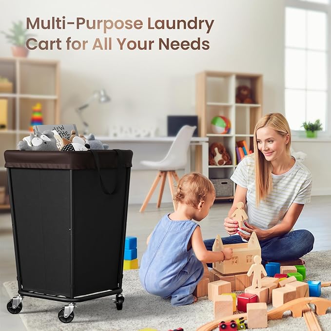 160L Laundry Basket with Wheels, 2-section Rolling Laundry Basket, Large Laundry Hamper with Wheels, Rolling Laundry Hamper Clothes Hamper for Home, Bathrooms and Dorm(Black)