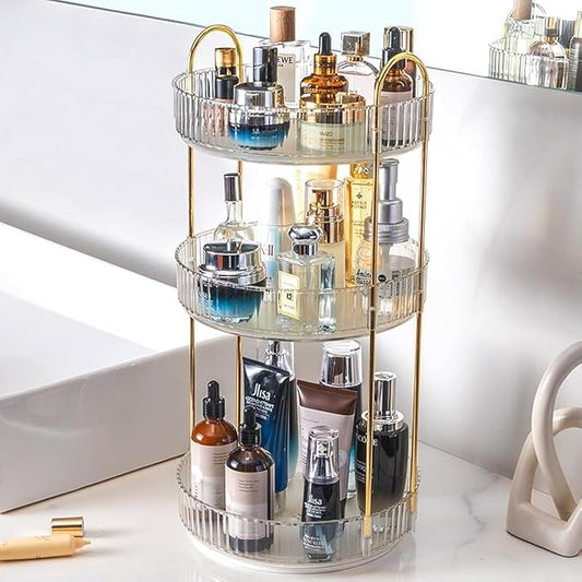 Rotating Makeup Organizer Countertop 3 Tier Lazy Susan Trays Clear Skincare Perfume Storage for Bathroom Counter Vanity, Transparent-NeatNest