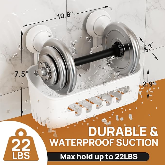LEVERLOC Shower Caddy Suction Cup 2 Pack, Shower Organizer Removable Bathroom Shelf, Storage Suction Powerful Max Hold 22lbs Bathroom Caddy Waterproof Holder, White-NeatNest