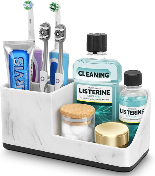 Marble Bathroom Counter Organizer, Kids Electric Toothbrush and Toothpaste Holders for Bathroom Organizers and Storage (Marble)-NeatNest
