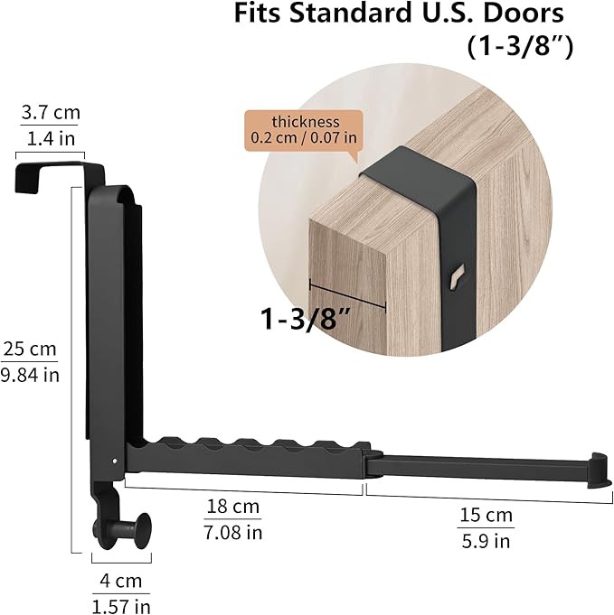 Clothes Drying Rack Foldable Fit Door up to 1 3/8" Optimal 1pc,Over The Door Hanger with Retractable Rod,Over The Door Hanger Hooks for Laundry Bathroom Bedroom Travel Hangers(Black, 1 Pack)