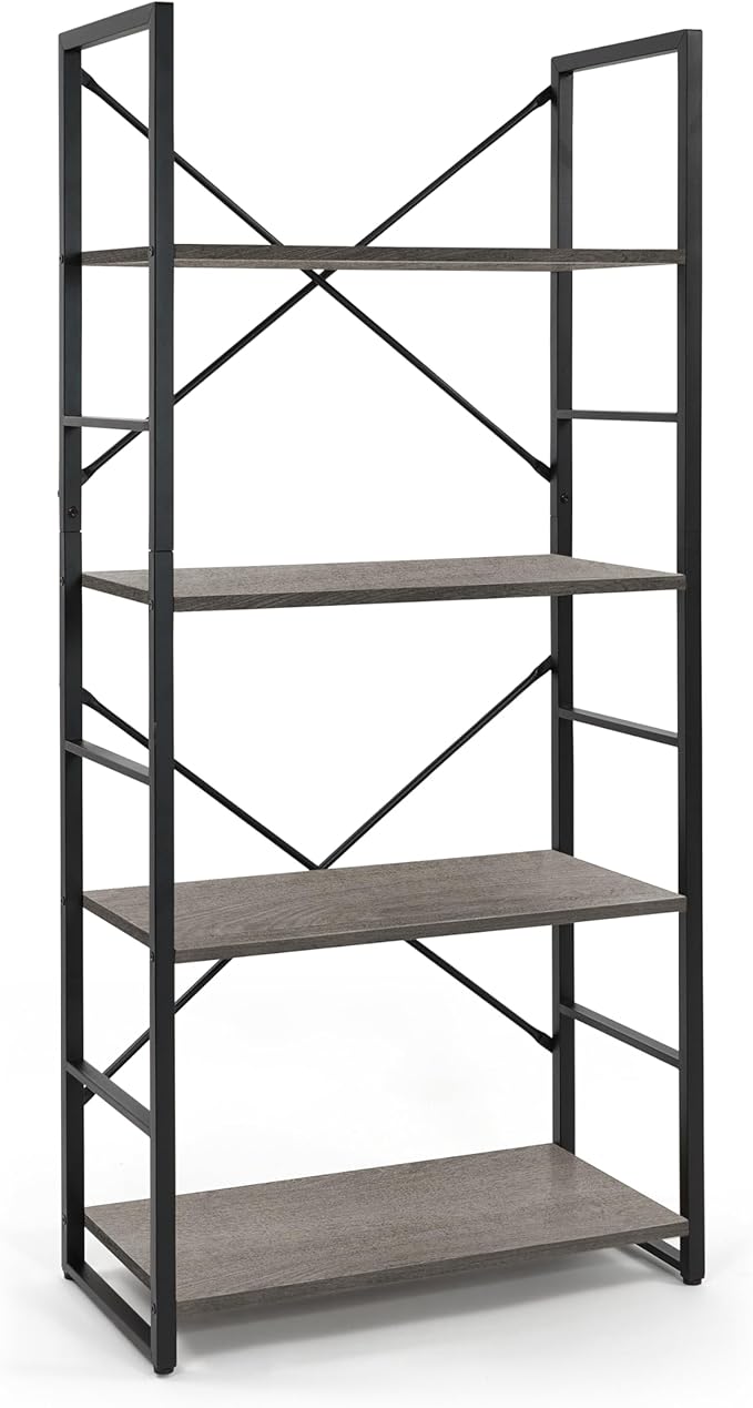 CAPHAUS 4 Tier Bookshelf, 24 Inch Width Free Standing Shelf, Bookcase Shelf Storage Organizer, Industrial Book Shelves for Home Office, Living Room, Kitchen, Dark Grey Vintage Shelves & Metal Frame-NeatNest
