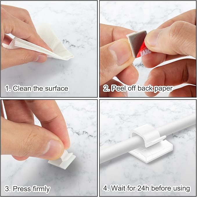 200 Pcs Cable Clips, Adhesive Cable Organizer Cord Holder Wire Clip Wire Management Self Adhesive Hooks Wire Holder for Office, Home(White, 200PCS)-NeatNest