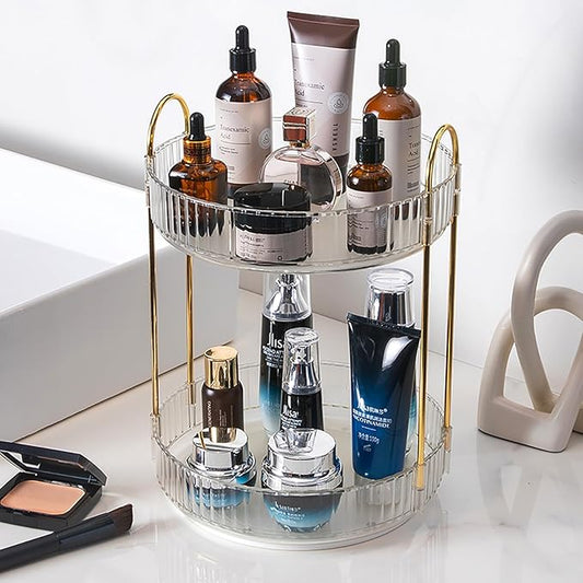 Rotating Makeup Organizer Countertop 2 Tier Lazy Susan Trays Clear Skincare Perfume Storage for Bathroom Counter Vanity, Transparent-NeatNest