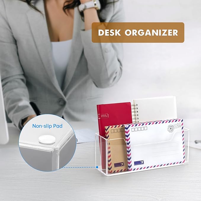 BEYGORM Acrylic Mail Organizer for #10 Envelopes, 2-Slot Wall-Mounted & Countertop Letter Holder, Clear Hanging Mail Rack for Home Office-NeatNest