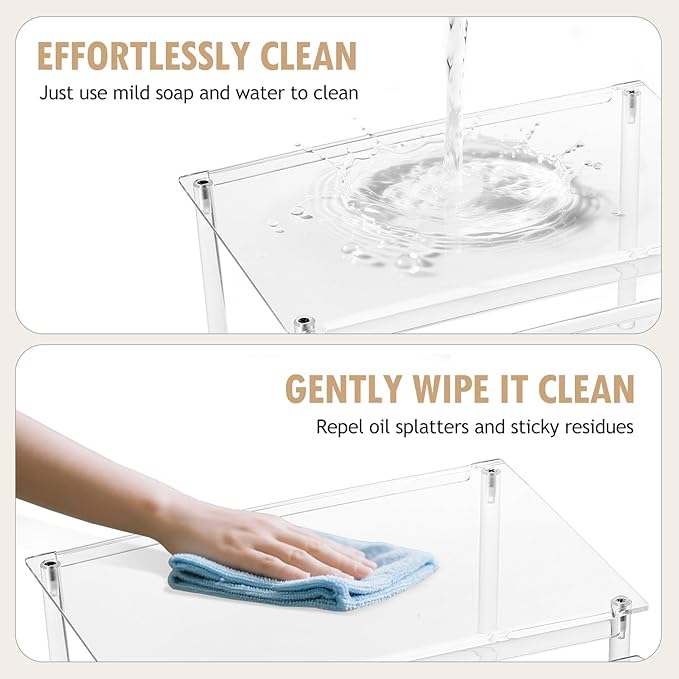 Clear Acrylic Cabinet Organizer Shelf, Set of 2 Spice Rack Organizer for Kitchen, Countertop Desk Organizers Display Riser Shelves, Stackable Kitchen Cabinet Shelf, Pantry Storage-NeatNest