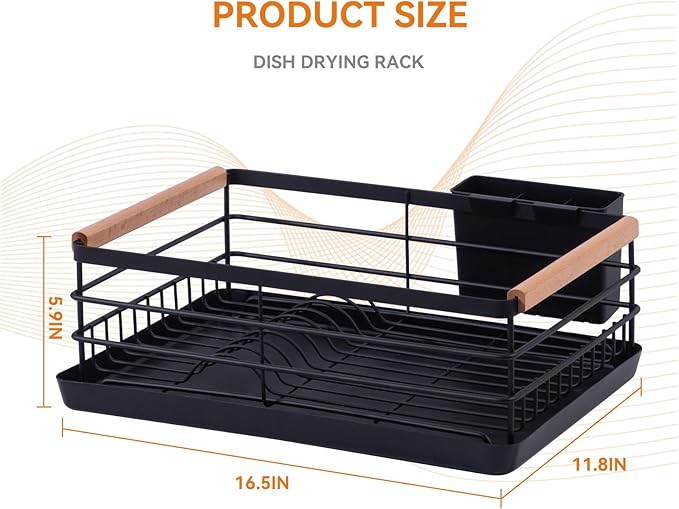 BRIAN & DANY Dish Drying Rack, Dish Racks for Kitchen Counter, Stainless Steel Dish Drainer with Removable Cutlery Holder & Drainboard, Black