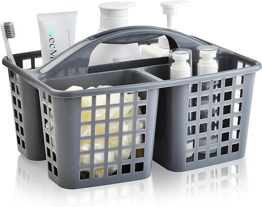 Haundry Plastic Shower Caddy Basket with 3 Compartments, Portable Divided Cleaning Supply Storage Organizer with Handle (Grey)-NeatNest
