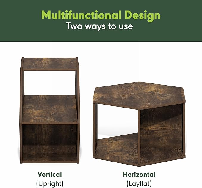 Furinno Modern Hexagonal Coffee Table, Unique Coffee Table, Center Table with Open Storage Shelf, Amber Pine-NeatNest