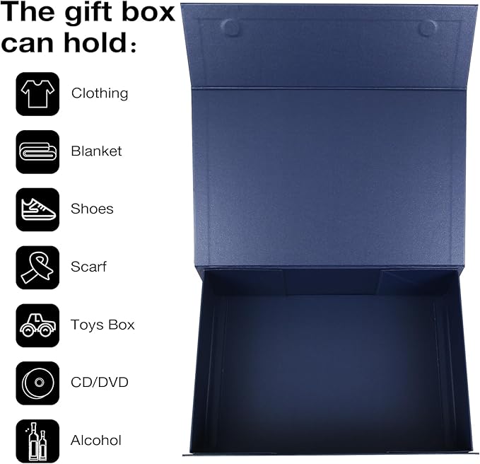 Aimyoo Navy Blue Collapsible Gift Box with Magnetic Closure Lids 13.8x9x4.3 in, Bridesmaid Groomsmen Proposal Box, Large Rectangle Box for Present Graduation Storage 3 Pack (GIFT BOX-NB-L3)-NeatNest