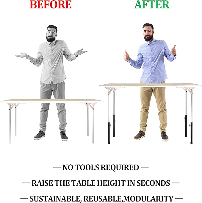 Folding table risers for Folding Tables Straight/Bent Leg, Dural Folding Table Leg Extensions 4 Levels/Heights Table Leg extenders 3.6in | 6.77in | 10in | 13in-All for Treating Your Back pain-NeatNest