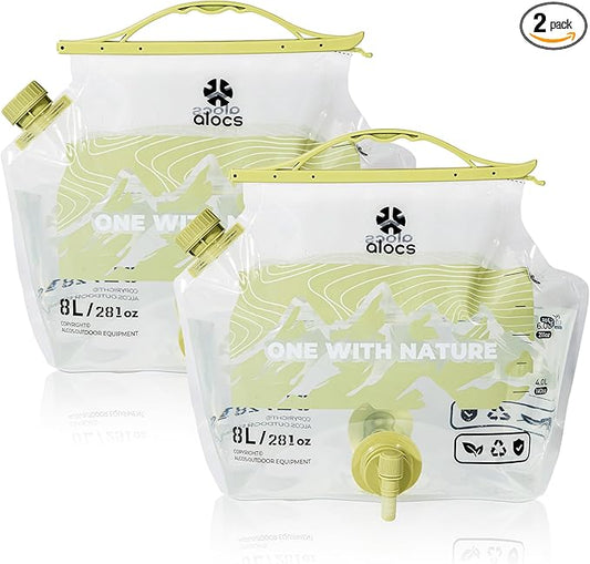 Alocs 2025 Upgrade Emergency Water Storage Bag, BPA-Free Collapsible Water Bottles Bag, 2.1 Gallon Water Jug with Dual-Tap, 2 Pack Camping Water Container for Hiking, Travel, Survival & Outdoor