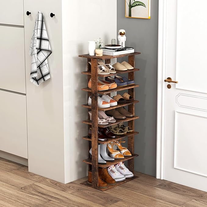 Tangkula 8-Tier Vertical Shoe Rack, Space-Saving Corner Shoe Organizer for 14 Pairs, Narrow Shoe Storage for Entryway, Front Door, or Closet-NeatNest