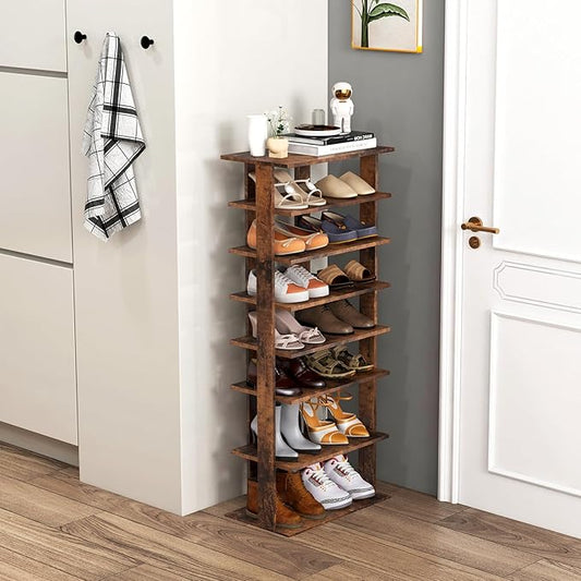 Tangkula 8-Tier Vertical Shoe Rack, Space-Saving Corner Shoe Organizer for 14 Pairs, Narrow Shoe Storage for Entryway, Front Door, or Closet-NeatNest