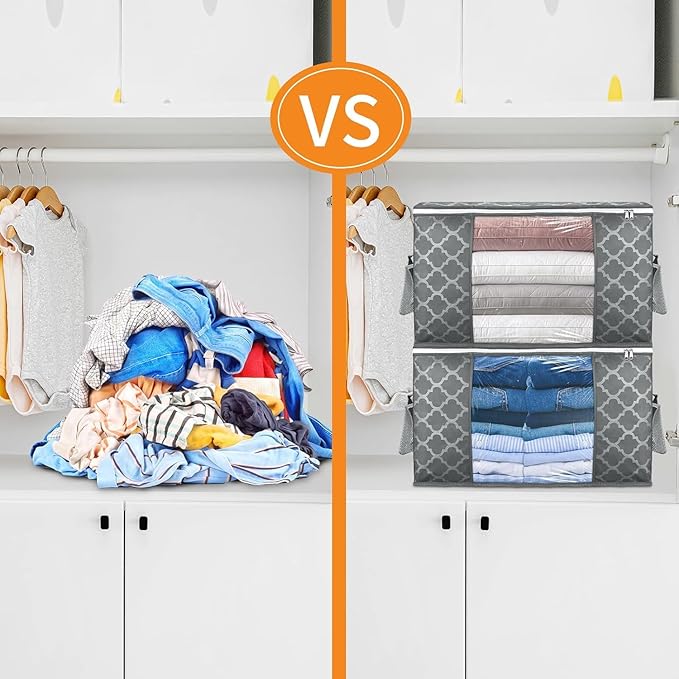 3 Pack Large Storage Bag Clothes Storage Organizer with Durable Handles for Closet Storage, Comforter, Blankets, Bedding and Toys 90 L-NeatNest