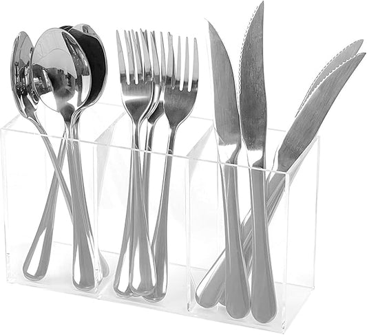Clear Acrylic Cutlery Storage Organizer, Plastic Cutlery Utensil Holder Storage Organizer Caddy for Kitchen Countertop Organization, Holds Fork, Knife, Spoon, Pen, Silverware Tableware Storage Box-NeatNest
