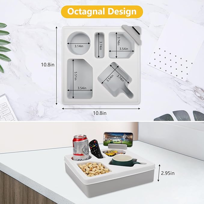 Couch Cup Holder Tray, Silicone Sofa Couch Caddy for Bed Car Seat Beach Organizer, Waterproof Cup Holder with Phone Stand for TV Remote, Snacks, Drinks, Cellphone (Grey)-NeatNest