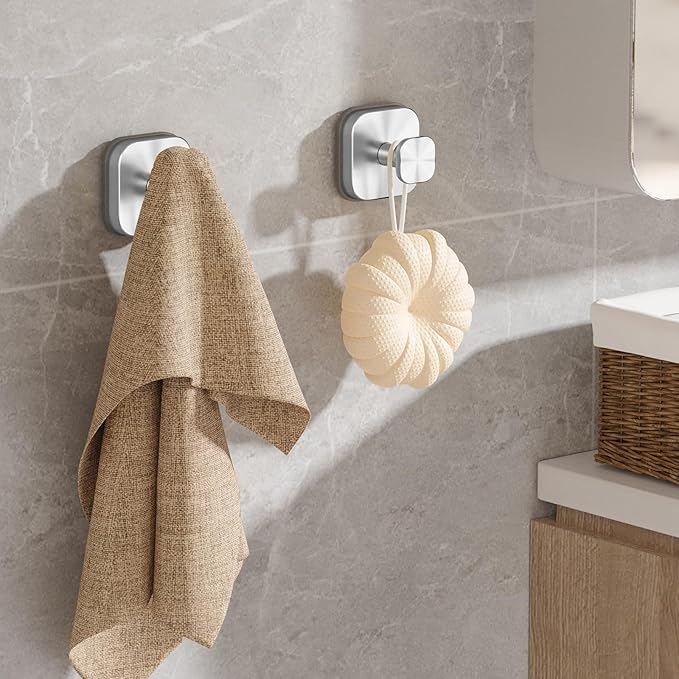 BKV Suction Cup Hooks for Shower,Heavy Duty Shower Hooks for Bathroom Wall,Glass Windows,Smooth Doors to Hang Towels,Robes,Coat,Reusable Suction Cup Wreath Hanger for Christmas Wreaths-Silver(2 Pack)-NeatNest