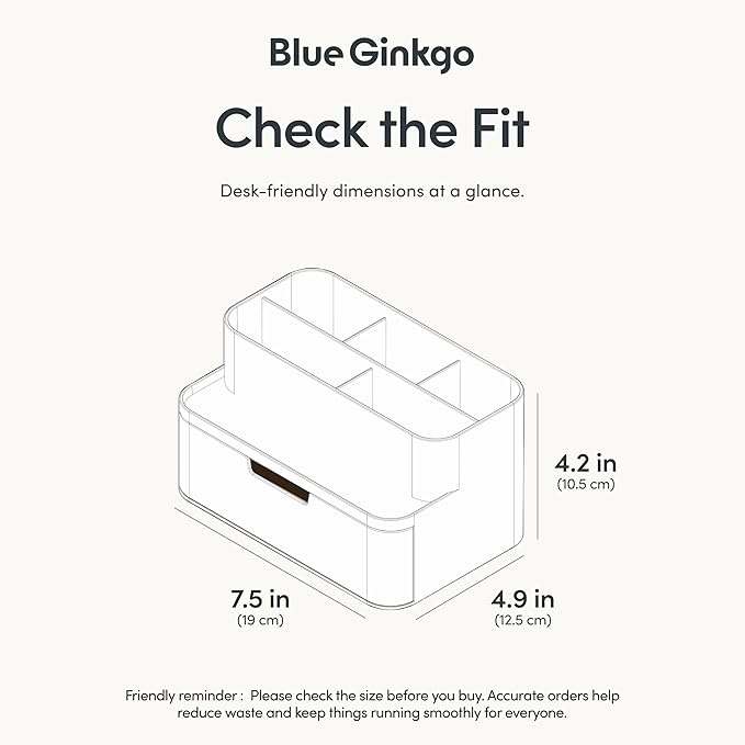 BLUE GINKGO Compact Desk Organizer – Small 5-Compartment, Half Drawer Storage – Pen Holder, Stationery Organizer for Desktop, Vanity, Shelf (Made in Korea, White)-NeatNest
