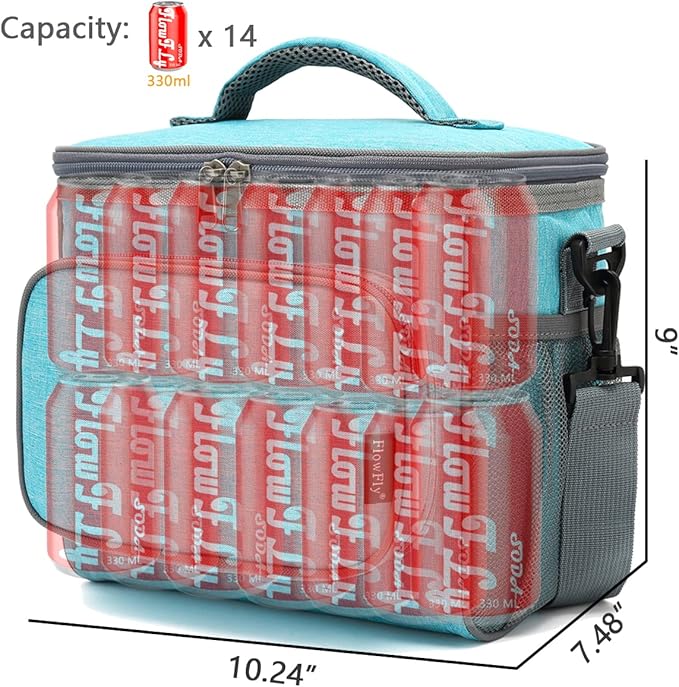 FlowFly Insulated Reusable Lunch Bag Adult Large Lunch Box for Women and Men with Adjustable Shoulder Strap,Front Zipper Pocket and Dual Large Mesh Side Pockets,SeaBlue-NeatNest