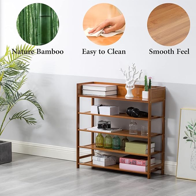 latifolia Shoe Rack, 5-Tier Bamboo Shoe Rack Organizer for Entryway Hallway, Brown(39.40''L)-NeatNest
