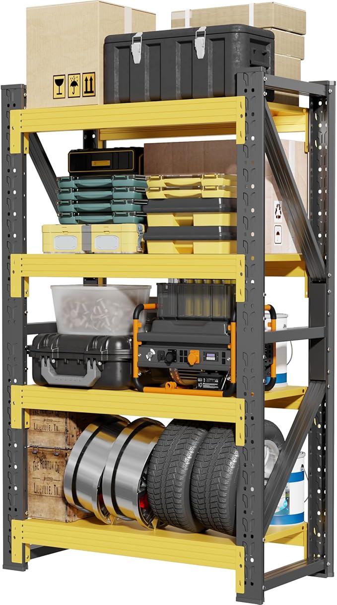 48" W Garage Shelving,4-Tier Heavy Duty Storage Shelves Unit with Adjustable Metal Shelf for Warehouse,Basement,Workshop,4000LBS,48" W x 20" D x 79" H,Black&Yellow-NeatNest