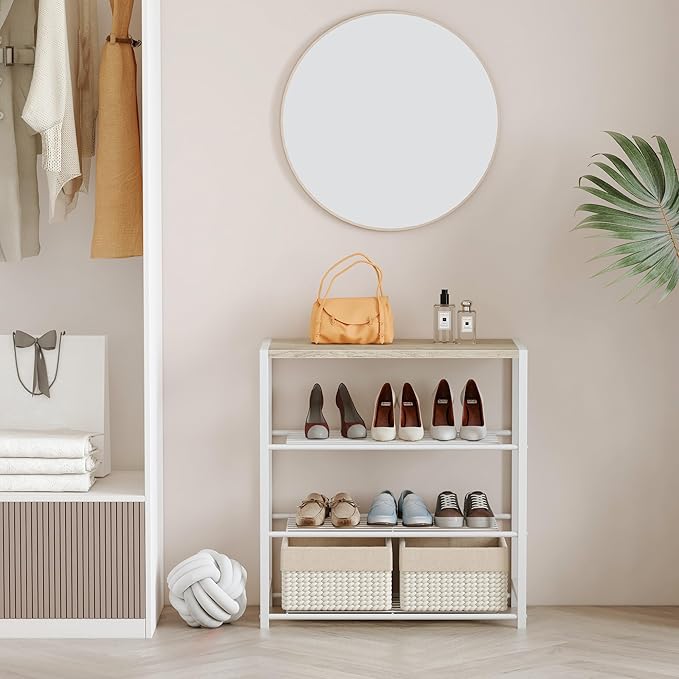 Yusong Shoe Rack Organizer, 4 Tier Industrial Shoe Storage Shelf for Closet Entryway, Narrow Sturdy Metal Shoe Shelves, White-NeatNest