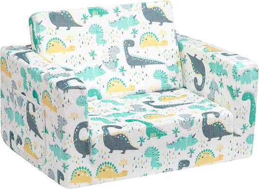 ALIMORDEN 2-in-1 Flip Out Cuddly Sherpa Toddler Couch, Convertible Sofa to Lounger, Dinosaur-NeatNest