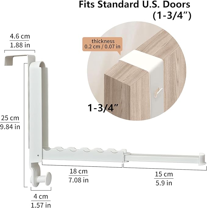 Over The Door Hooks Hanger Fit Door up to 1 3/4" Optimal 2pc,Over The Door Hanger with Retractable Rod,Foldable Over The Door Drying Rack for Laundry Bathroom Bedroom (Milky White, 2 Pack)