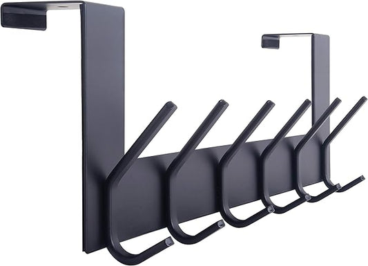 WEBI Over The Door Hooks Door Hanger,Over The Door Towel Rack with 6 Hooks for Hanging,Door Coat Towel Hanger Door Coat Rack,Black
