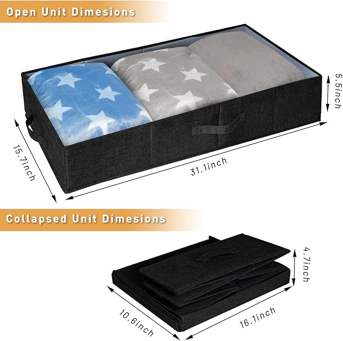 punemi Under Bed Storage Containers, Set of 2 Low Profile Under Crib Storage Bins With Lid, Large Sturdy Under Bed Clothes Drawer Organizers Box for Dorm Room Couch Closet Basement, Black-NeatNest