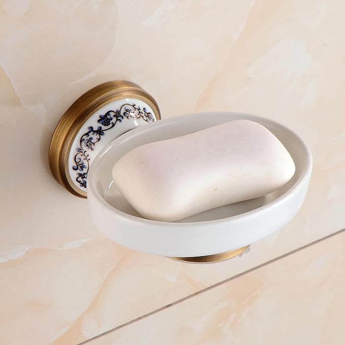 Antique Bronze Brass Soap Dish, Soap Holder Wall Mounted Bathroom Hardware Accessories,Porcelain Design