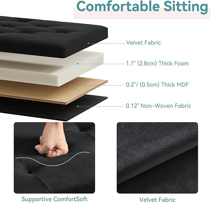 BRIAN & DANY Folding Storage Ottoman Bench, Ottoman with Storage, Foot Rest, Benches Seat for Bedroom, Living Room, Entryway, Long Shoes Bench, 15.7" x 31.5" x 15.7" Black-NeatNest