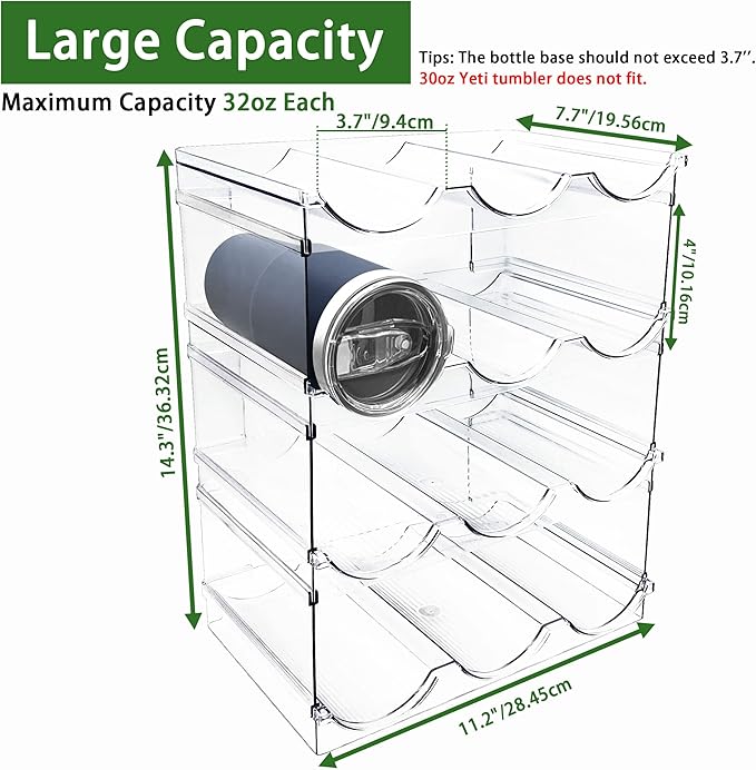 4 Pack Water Bottle Organizer, Stackable Kitchen Pantry Organization and Storage Shelf, Plastic Bottle Holder for Fridge Kitchen Cabinet Organizer and Storage, Tumbler Mug Cup Organizer-NeatNest