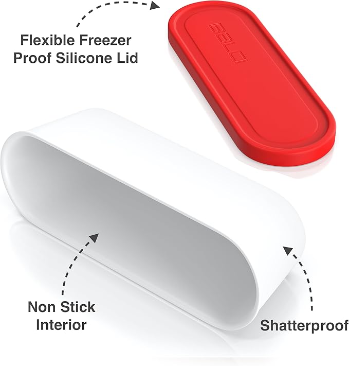 BALCI - Ice Cream Container - 2 Quart - Perfect Reusable Freezer Storage for Homemade Ice Cream Tubs for Sorbet, Frozen Yogurt and Gelato! - Flexible Silicone Lids, Long Scoop, Stackable - Red