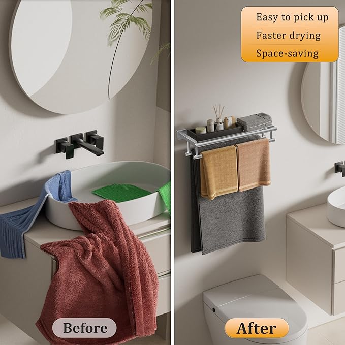 Alise Double Towel Rack for Bathroom,24 Inch Bathroom Tower Holder Towel Shelf with Double Towel Bars Wall Mount,SUS304 Stainless Steel Towel Hanger Double Tower Bar for Bathroom Wall,Brushed Nickel