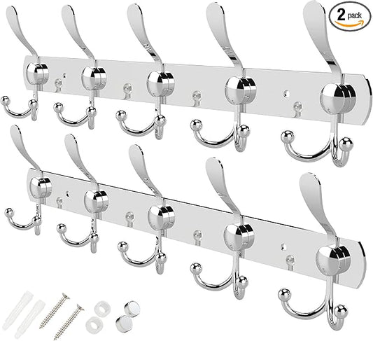 GlazieVault Coat Rack Wall Mount - Stainless Steel Coat Hooks (2 Pack) - Heavy Duty Wall Hooks for Clothes & Accessories-NeatNest