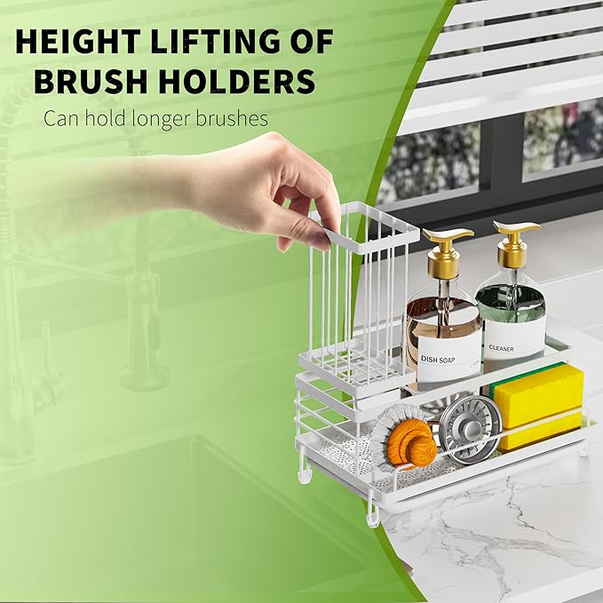 Cisily Kitchen Sink Caddy Organizer, Sponge Holder for Kitchen Sink Rustproof 304 Stainless Steel, Non-Slip Soap Dish Dispenser Brush Holder Storage, Home & Kitchen Essentials Accessories-NeatNest
