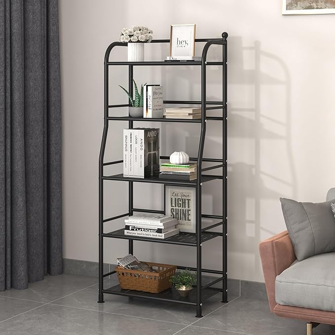 5 Tier Metal Shelf Storage Shelves Living Room Bookshelf Bathroom Corner Storage Rack for Kitchen,Indoor Plant Stand (Matte Black, 5 Tier)-NeatNest