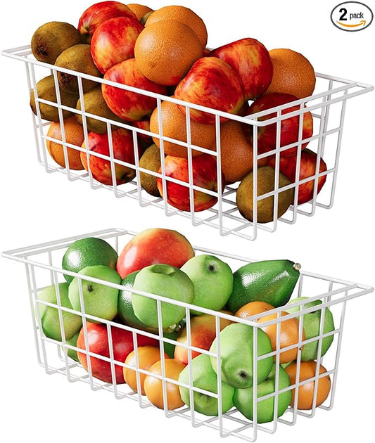 2Packs 17.5 inch Chest Freezer Organizer, Refrigerator Organizer Bins, Freezer Baskets with Handles, Metal Wire Baskets for Snacks, fruits, Potatoes, Meat