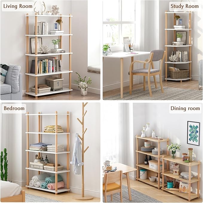 IOTXY 3-Tier Wooden Shelf Bookcase - Modern Open Bookshelf, Free Standing Storage Rack, Multifunctional Display Stand for Home and Office, Oak, Rectangle
