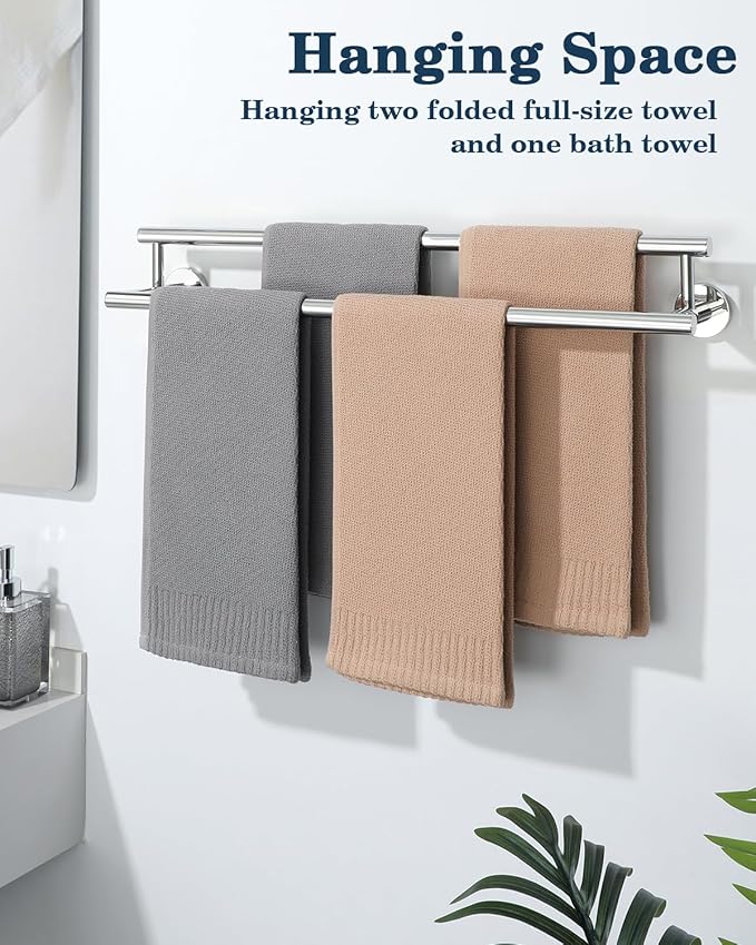 Alise Double Bath Towel Bars,24 Inch Towel Racks for Bathroom,SUS304 Stainless Steel Towel Holder,Towel Holder Wall Mount,Toilet Kitchen Towel Rod,Polished Chrome Towel Rail,GYT6902-C
